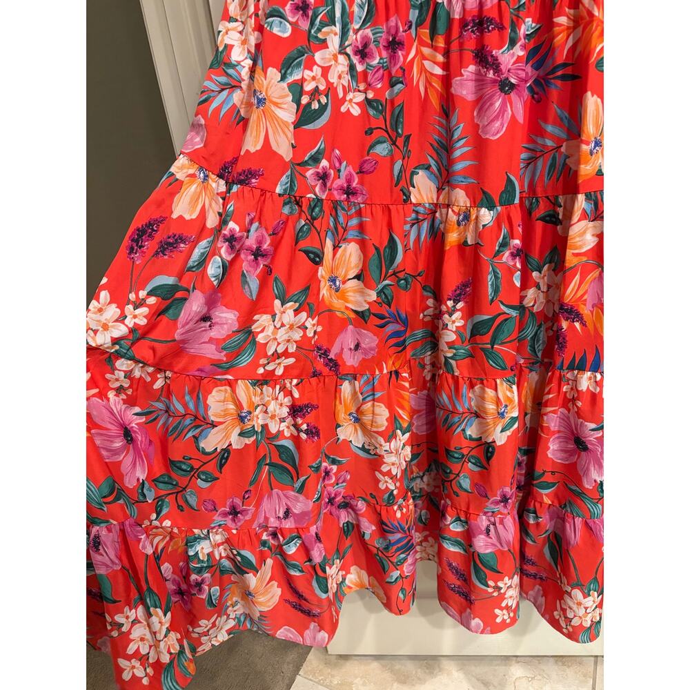 ELIZA J Tropical Red Orange Bow Top Maxi Dress Size 18 Sleeveless Resort - Picture 2 of 4